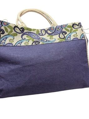 Handmade Purple Paisley Tote Bag | Rope Handles | Lined Market Beach Bag